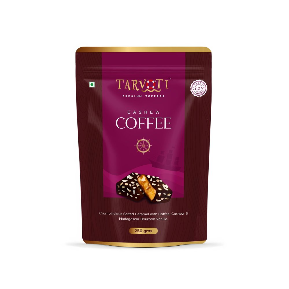 TARVOTI Premium Toffee- CASHEW COFFEE | 250g pouch | Party pack+Crumbilicious snack | Cashew, Coffee, Butter & Salted Caramel with Madagascar Bourbon Vanilla