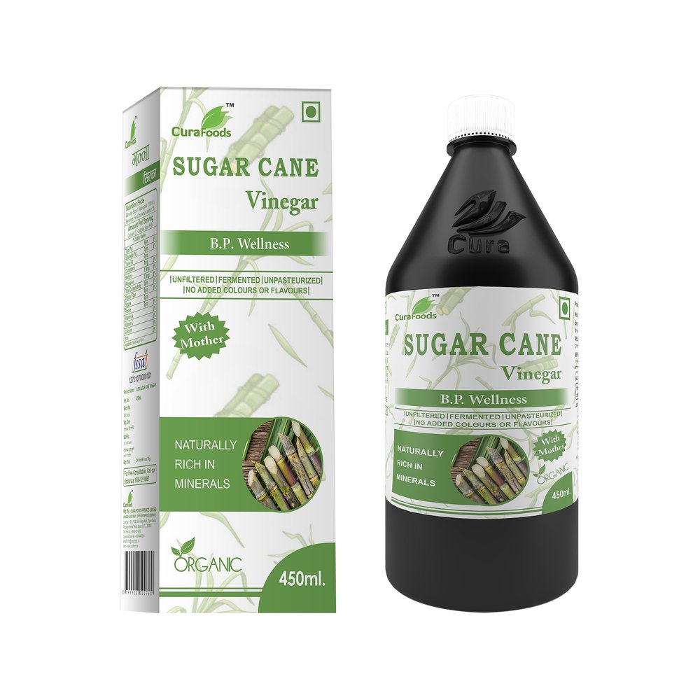 CURA SUGARCANE VINEGAR II With Mother II Organic Co 213 Sugarcane Juice II Maintains healthy blood sugar level II Improves immunity & muscle strength II 450ML
