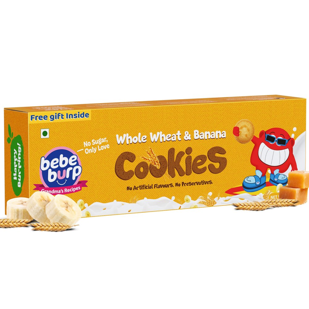 BE'BE' BURP Healthy Whole Wheat Cookies for Kids & Family  Made with Banana, Jaggery & Ghee | High-Fibre Digestive Biscuits | No Maida, No Refined Sugar | Perfect for Tiffins, Travel & Snack Time | 150g