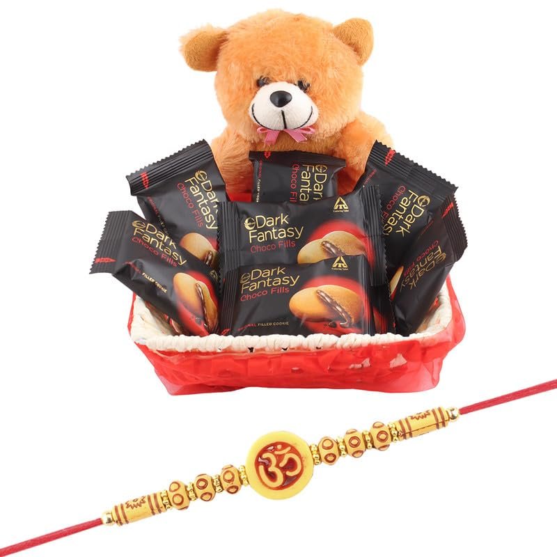 SFU E Com Coockie Biscuits Loaded Basket | Rakhi Chocolate Gift Hamper with Premium Rakhi for Brother | Rakhi chocolate Gift for Brother | Roli, Chawal, Chandan, Misri | 1163