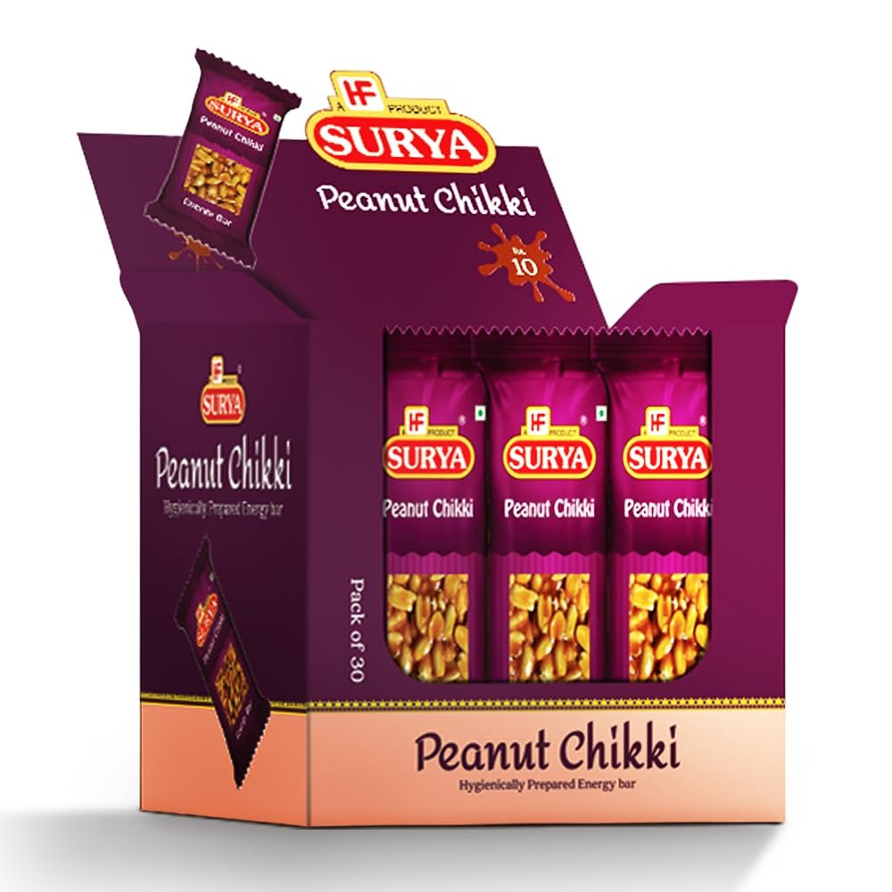HF, Surya Rs.10 Peanut Chikki Box (Pack of 30) (30 pcs of Rs.10 each) |Phalli Chikki |Energy Bar |Indian Sweet