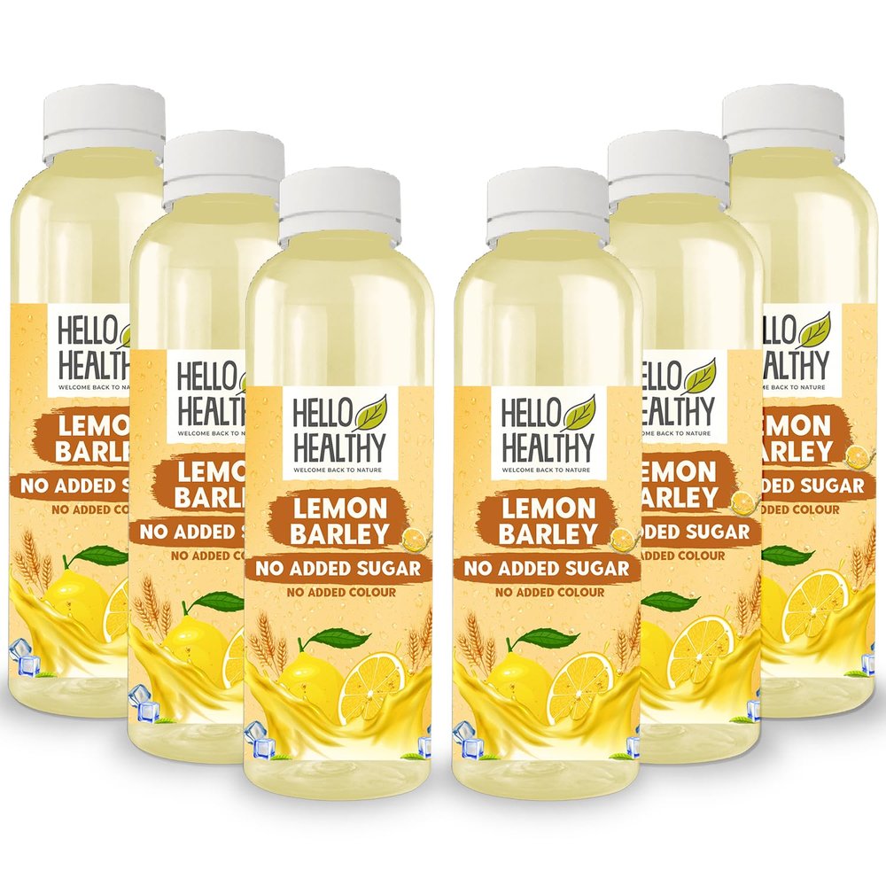 Hello Healthy Sugar Free Lemon Barley Flavour Water Drink Pack Of 6 Bottles (250 ML Each) | Summer Refreshing barley Drink | No Artificial Ingredients