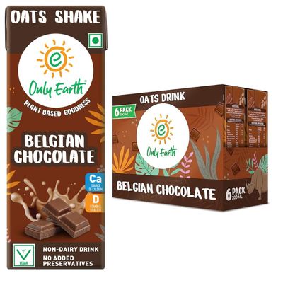 Only Earth Oats Shake | Belgian Chocolate | Vegan | Plant-based | Lactose-free | No Added Preservatives, Colours | Cholesterol-free | Guilt-free | With Calcium, Vitamin D, B1, B2 and B12 165 ML (6 Packs)