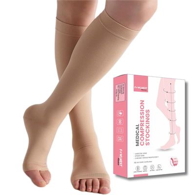 FOWLNEST-PLUS Medical Compression Stockings for Varicose Veins, Swelling & DVT | Class II Knee Length Compression Socks for Men & Women | 23-32 mmHg DVT Stockings - 2XL