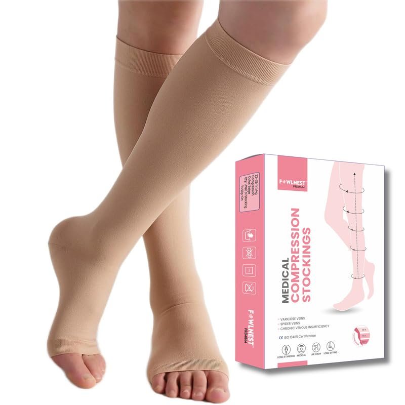 FOWLNEST-PLUS Medical Compression Stockings for Varicose Veins, Swelling & DVT | Class II Knee Length Compression Socks for Men & Women | 23-32 mmHg DVT Stockings - 2XL