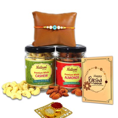 Midiron Beautiful Rakhi Set for Brother | Rakhi Gift for Brother | Rakhi with Healthy & Tasty Combo Pack for Brother | Rakhi for Bhai | Rakhi with Greeting Card | Pack of 4