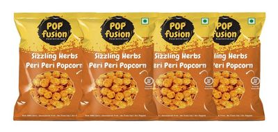 Popfusion Gourmet Flavoured Popcorn - Peri Peri Popcorn Pouch, Gluten free and Low Fat Snacks - Pack of 4 (80gm*4)