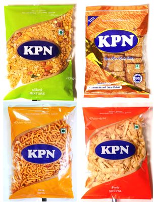 KPN Kovilpatti Special Mixture | Karasevu | Seeval | KO KO Mittai - 800gm - Pack of 4 x 200gm