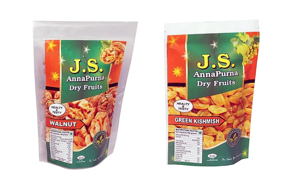 100% Natural Premium Walnut & Green Raisin Dry Fruit & Nuts 500 Gm (Pouch Pack)