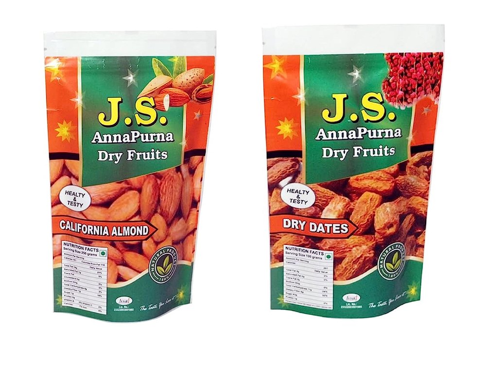 100% Natural Premium Almond | Badam & Dry Dates | Khajoor | Dry Fruit & Nuts 500 Gm (Pouch Pack)