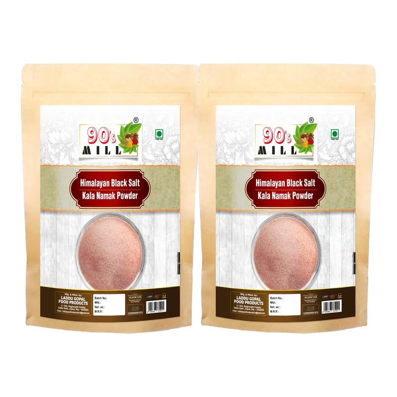 90's MILL Organic Pinkish Grey Black Salt Powder (Kala Namak) No Artificial Color | No Artificial Flavor | Sanchar/Sanchal Powder | Pure Himalayan Rock Salt-850GM*2Pack