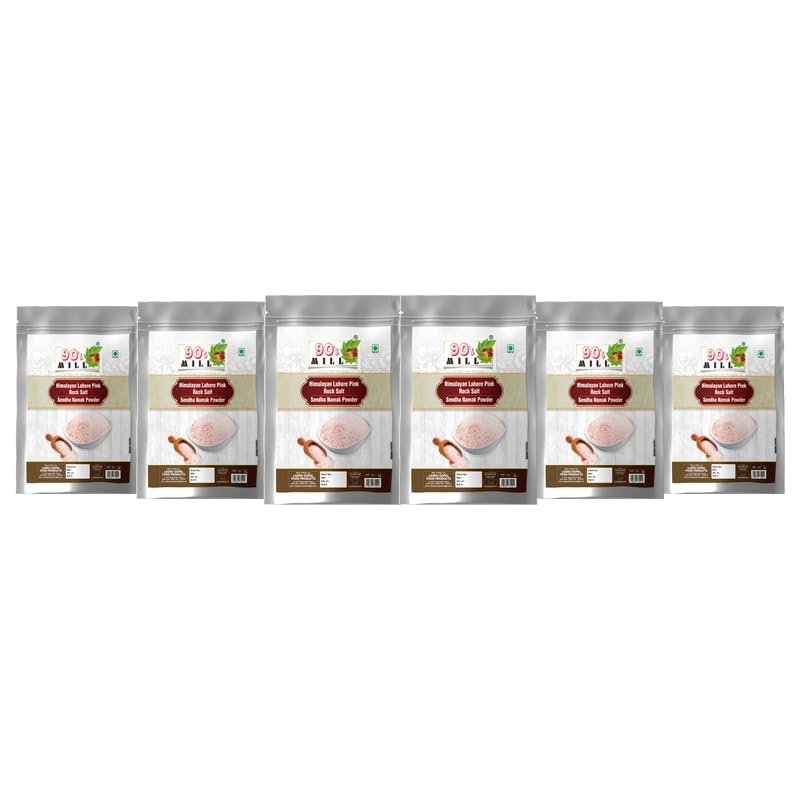 90's MILL Organic Lahori Sendha Sindhav Saindhava Sandha Namak Lavana | Additive-Free, Gourmet Grade, Signature Quality | Rock Salt for Everyday Cooking | Vrat Upwaas Ka Namak-850GM*6Pack