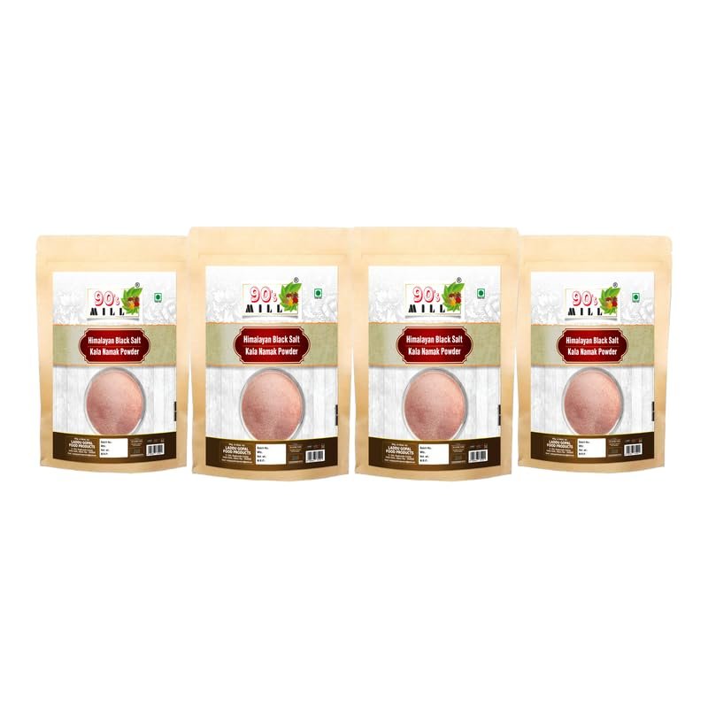 90's MILL Organic Pinkish Grey Black Salt Powder (Kala Namak) No Artificial Color | No Artificial Flavor | Sanchar/Sanchal Powder | Pure Himalayan Rock Salt-850GM*4Pack