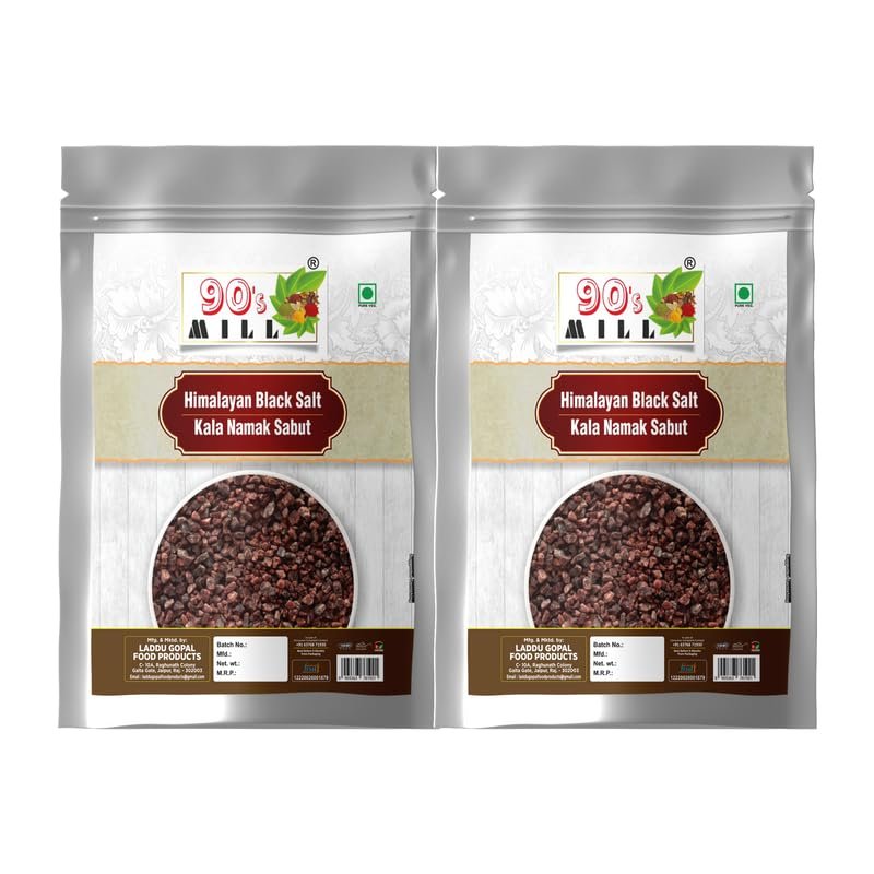 90's MILL Grinder Perfect Black Salt | Black Salt Whole | Sabut Kala Namak | Crystal Black Salt Kala Loon Chunks | Saboot Sabut Kala Namak Khada Namak-850GM*2Pack