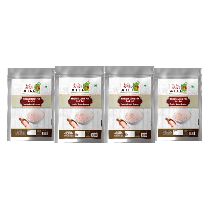 90's MILL Classic Rock Salt Powder | Himalyan Pink Rock Salt Powder | 100% Pure Pink Salt with Natural Trace Minerals | Sendha Sandha Saindhav Sindhav Namak Lavana Loon-1900GM*4Pack