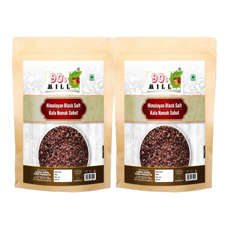 90's MILL Mineral Rich Black Salt | Exotic Kala Namak | Whole Natural Black Salt | Sabut Kala Namak | Crystal Kala Namak Chunks Kala Loon Chunks-1900GM*2Pack
