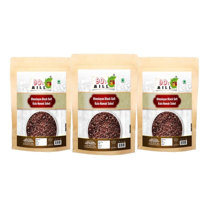 90's MILL Kiln Fired Kala Noon Exotic Mineral Rich Black Salt Fresh Himalayan Black Salt | Black Salt Grinder Perfect for Chaats, Chutneys, Salads, Fruits, Grilled Chicken-1900GM*3Pack