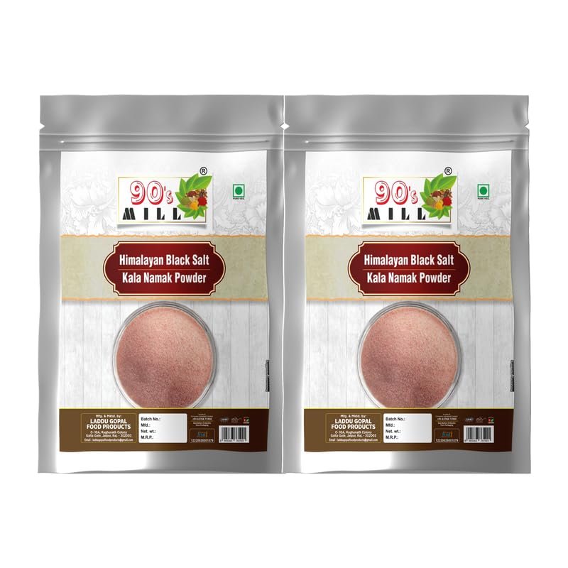 90's MILL Kiln Fired Black Salt Powder Kala Namak Powder | Himalayan Kala Namak, Black Salt Powder Rich in Antioxidants, Minerals, Vitamins | Pinkish Grey Black Salt-400GM*2Pack