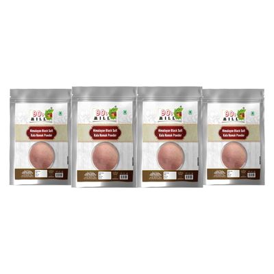 90's MILL Light pink Natural Black Salt Powder | Raita, Chaats and Salads Sprinkler Kala Namak | Sanchal Kiln Fired Black Salt Powder Kala Namak Non IodizedHealthy Cooking-850GM*4Pack
