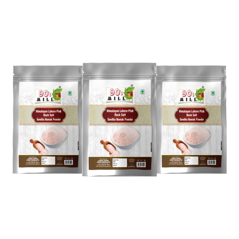 90's MILL Classic Rock Salt Powder | Himalyan Pink Rock Salt Powder | 100% Pure Pink Salt with Natural Trace Minerals | Sendha Sandha Saindhav Sindhav Namak Lavana Loon-1900GM*3Pack