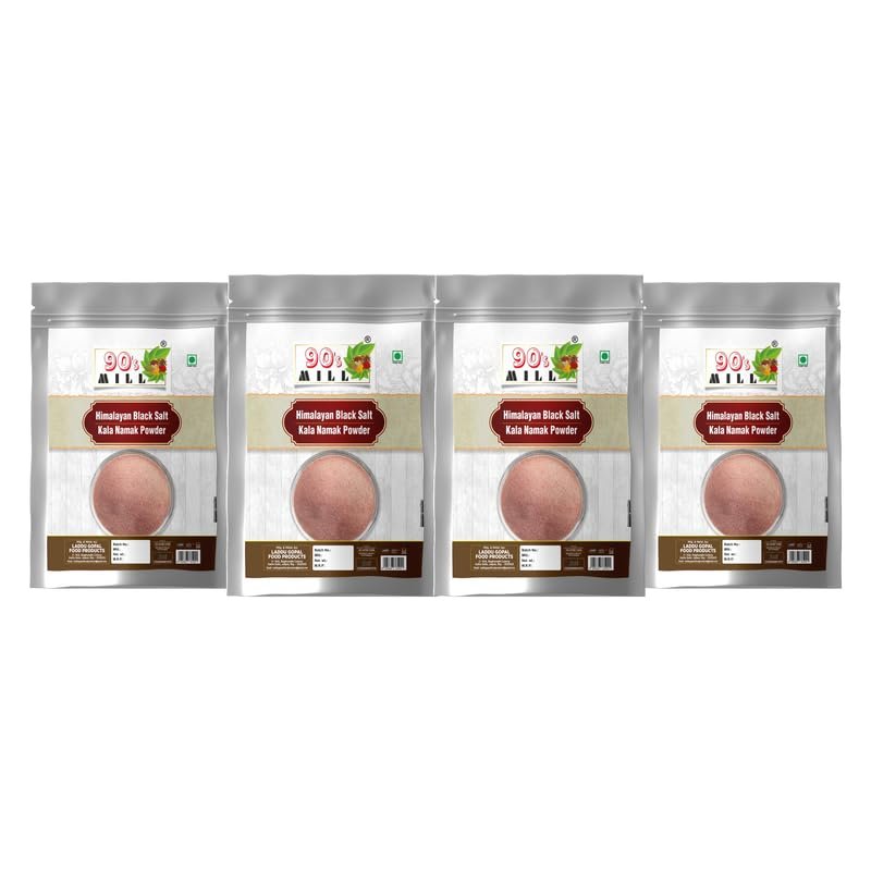 90's MILL Light pink Natural Black Salt Powder | Raita, Chaats and Salads Sprinkler Kala Namak | Sanchal Kiln Fired Black Salt Powder Kala Namak Non IodizedHealthy Cooking-400GM*4Pack