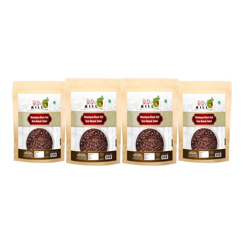 90's MILL Mineral Rich Black Salt | Exotic Kala Namak | Whole Natural Black Salt | Sabut Kala Namak | Crystal Kala Namak Chunks Kala Loon Chunks-1900GM*4Pack