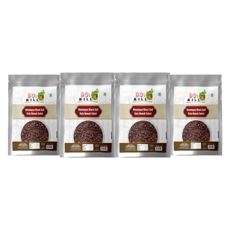 90's MILL Sulemani Kala Namak | "Himalayan black salt" | bire noon||bit loona||bit lobon||kala loon||sanchal||guma loon|| pada loon (Black Salt) Pure Unrefined Salt-850GM*4Pack
