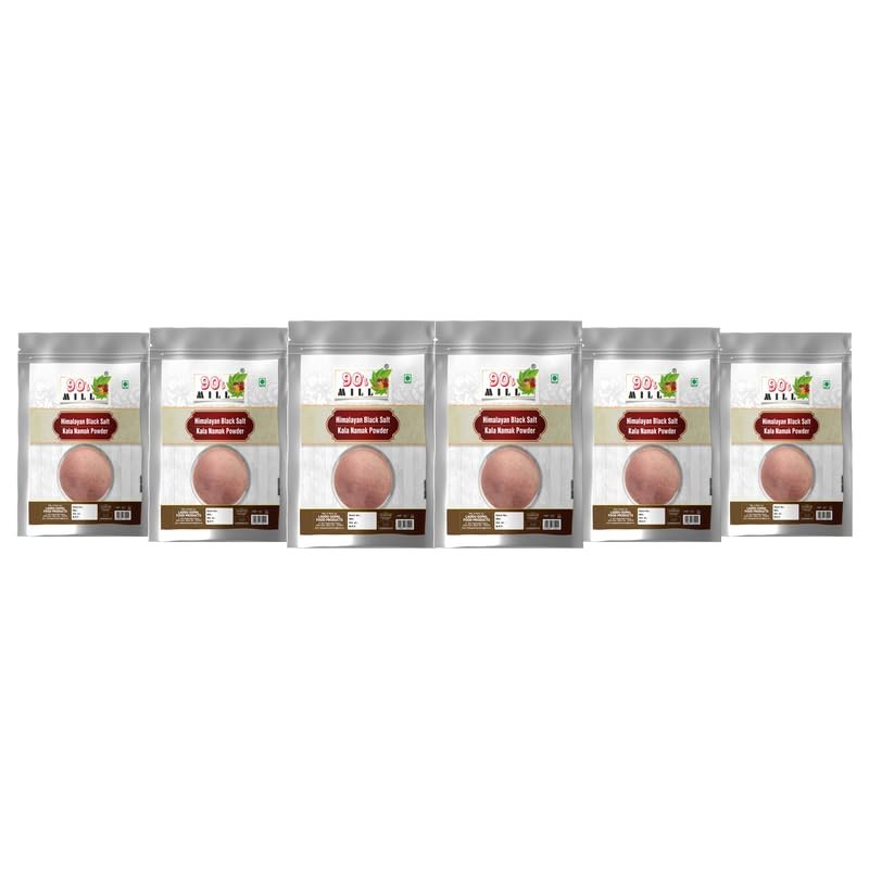90's MILL Black Salt/Kala Namak Powder with 84 Trace Minerals | Pure Himalayan Black Rock Salt Cooking Salt for A Healthy Life | Kiln Fired Pinkish Grey Black Salt Powder Kala Namak-400GM*6Pack