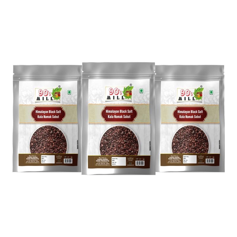 90's MILL Kala Loon/Bit Lobon | Kala Namak Black Rock Salt Grinder, Easy to Grind | Free from Micro-Plastics | Pure & Natural | Rich in Natural Minerals-400GM*3Pack