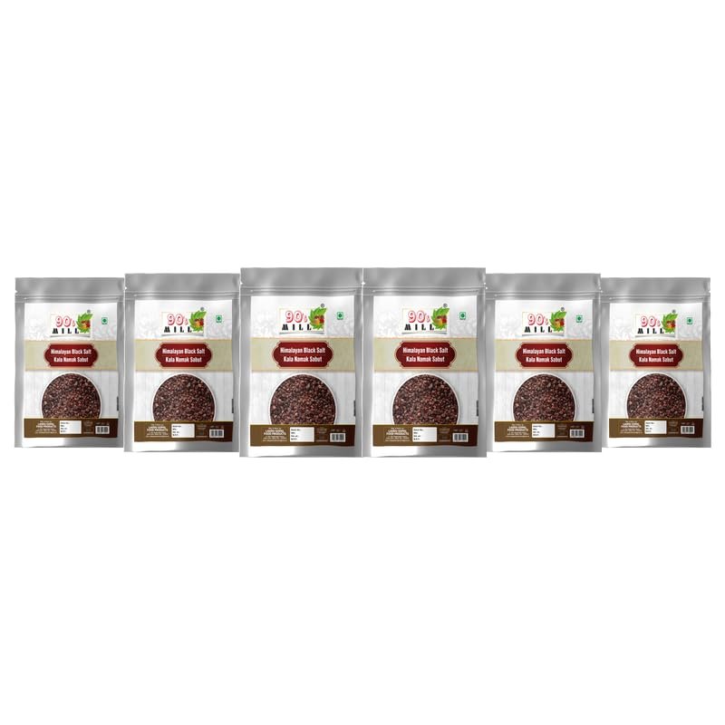 90's MILL Kala Loon/Bit Lobon | Kala Namak Black Rock Salt Grinder, Easy to Grind | Free from Micro-Plastics | Pure & Natural | Rich in Natural Minerals-400GM*6Pack