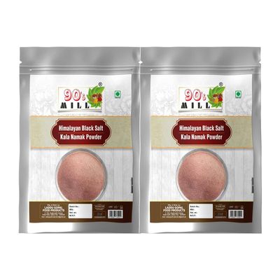 90's MILL Light pink Natural Black Salt Powder | Raita, Chaats and Salads Sprinkler Kala Namak | Sanchal Kiln Fired Black Salt Powder Kala Namak Non IodizedHealthy Cooking-850GM*2Pack