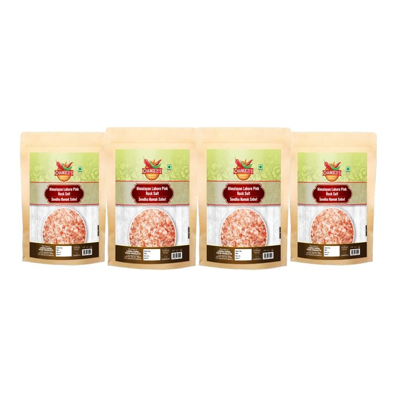 Changezi's Whole Himalayan Pink Rock Salt Chunks | Sendha Namak Sabut | Sabut Sendha Sindhav Namak Granules Crystal | Himalayan Pure sendha namak Pink Rock Salt Chunks-850GM*4Pack