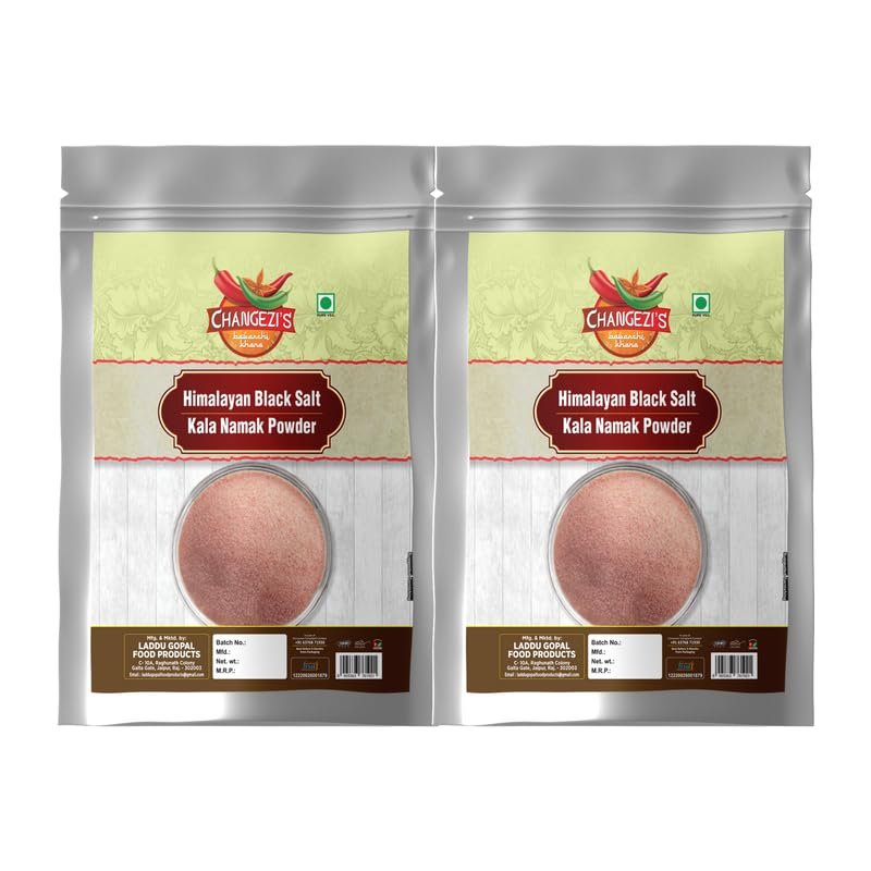 Changezi's Light pink Natural Black Salt Powder | Raita, Chaats and Salads Sprinkler Kala Namak | Sanchal Kiln Fired Black Salt Powder Kala Namak Non IodizedHealthy Cooking-850GM*2Pack
