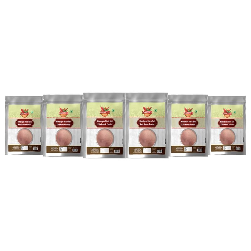 Changezi's Light pink Natural Black Salt Powder | Raita, Chaats and Salads Sprinkler Kala Namak | Sanchal Kiln Fired Black Salt Powder Kala Namak Non IodizedHealthy Cooking-850GM*6Pack