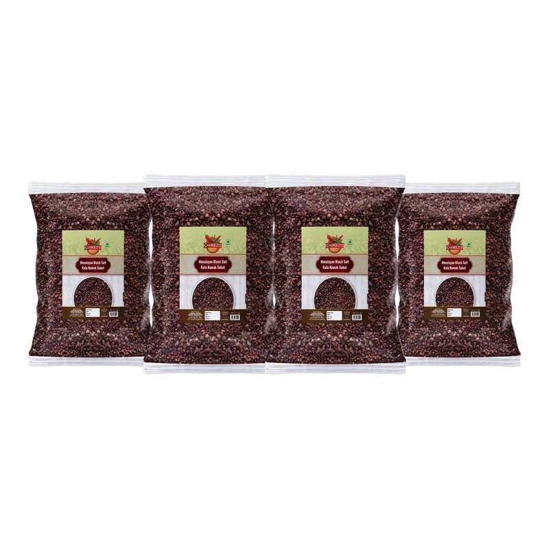Changezi's Sabut Suddh Kala Namak Exotic Mineral Rich Black Salt Fresh Himalayan Black Salt Impurity Free | Grinder Perfect for Chaats Chutneys Salads Fruits Pickling Grilled Chicken-400GM*4Pack