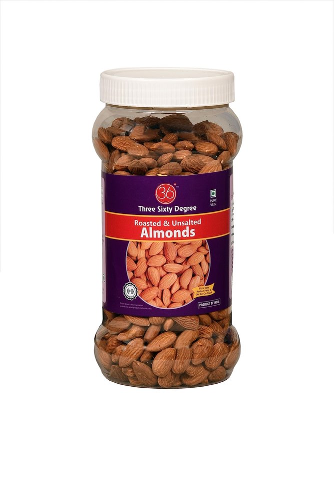 360 Three Sixty Degree Roasted Whole Unsalted Almonds In 500 Grams Jar|Crunchy Badam|Protein Rich Nutritious And Super Tasty