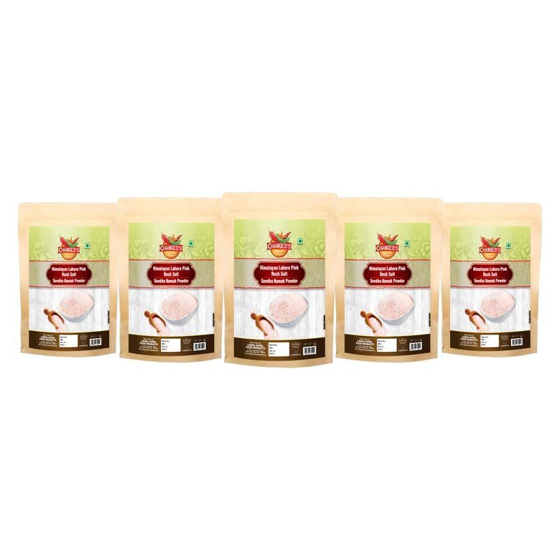 Changezi's Ancient Premium Himalyan Pink Rock Salt Powder Sendha Namak Powder | Lahori Pahadi Namak Powder | Organic Himalayan Pink Rock Salt | Organic Rock Salt-400GM*5Pack