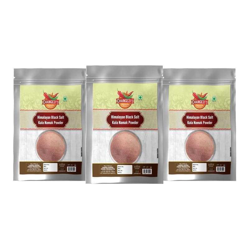 Changezi's Light pink Natural Black Salt Powder | Raita, Chaats and Salads Sprinkler Kala Namak | Sanchal Kiln Fired Black Salt Powder Kala Namak Non IodizedHealthy Cooking-400GM*3Pack
