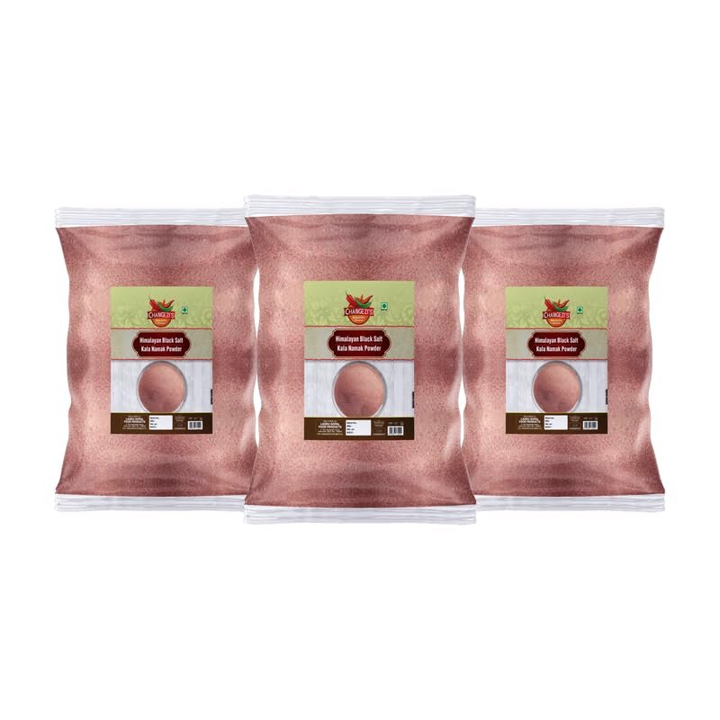 Changezi's Handgrounded Natural Organic Black Salt/Kala Namak Powder | Handground Kala Namak Kala Loon Powder | Sulphur-Rich Kala Namak Sanchal Powder | bit loona bit lobon kala loon-400GM*3Pack