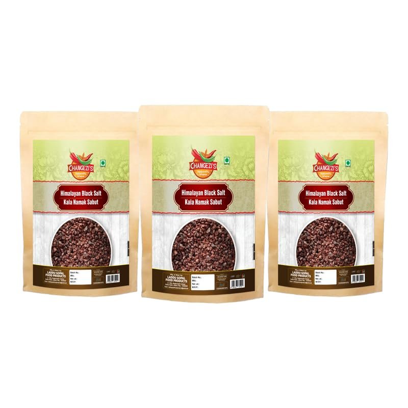 Changezi's Mineral Rich Black Salt | Exotic Kala Namak | Whole Natural Black Salt | Sabut Kala Namak | Crystal Kala Namak Chunks Kala Loon Chunks-1900GM*3Pack