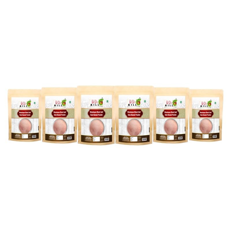 90's MILL Organic Pinkish Grey Black Salt Powder (Kala Namak) No Artificial Color | No Artificial Flavor | Sanchar/Sanchal Powder | Pure Himalayan Rock Salt-850GM*6Pack
