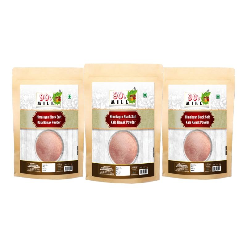 90's MILL Organic Pinkish Grey Black Salt Powder (Kala Namak) No Artificial Color | No Artificial Flavor | Sanchar/Sanchal Powder | Pure Himalayan Rock Salt-100GM*3Pack