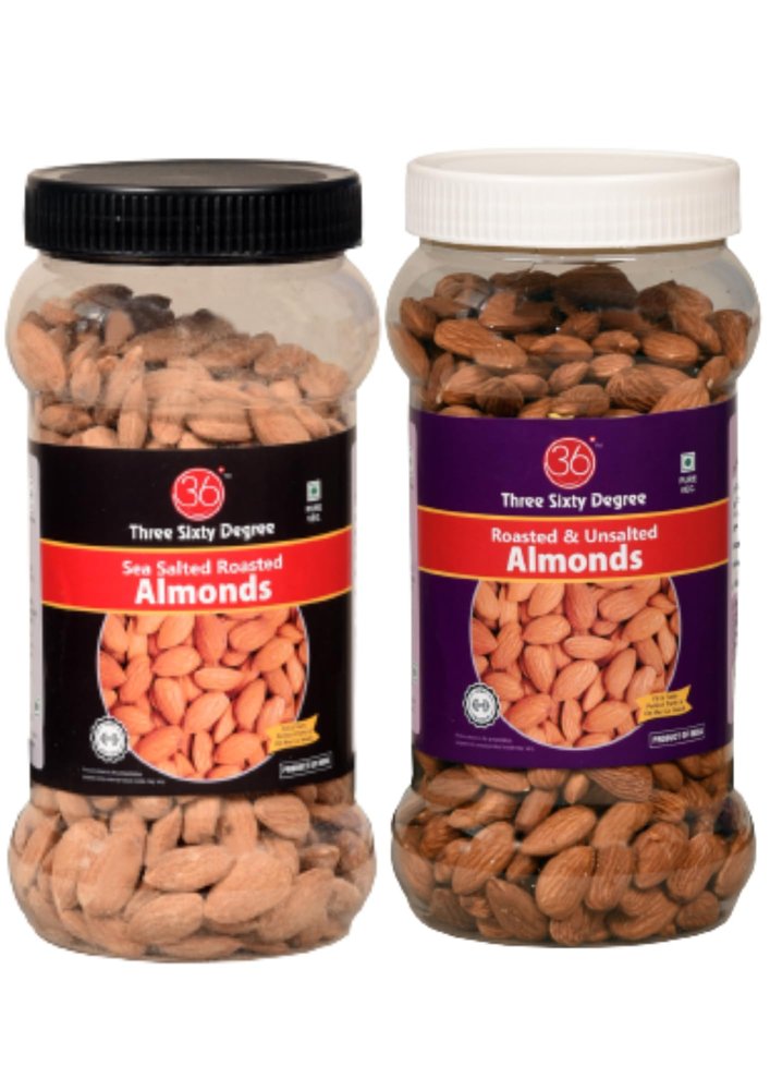 360 Roasted Whole Salted and Unsalted Almonds Combo | 1kg (500g x 2) Jar | Crunchy Badam | Protein Rich, Nutritious, Super Tasty Snack
