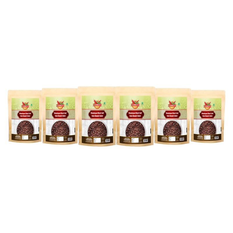 Changezi's Kiln Fired Kala Noon Exotic Mineral Rich Black Salt Fresh Himalayan Black Salt | Black Salt Grinder Perfect for Chaats, Chutneys, Salads, Fruits, Grilled Chicken-400GM*6Pack