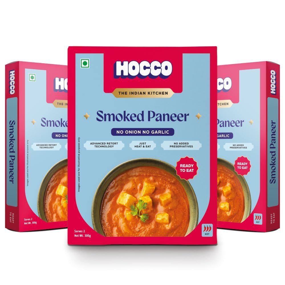 HOCCO Ready To Eat Jain Smoked Paneer | Just Heat & Eat | No Added Preservatives & Colour | Ready To Cook & Eat | Meal Ready In 5 Mins| Microwaveable | Serves 2 People - 300g Each (Pack Of 3)