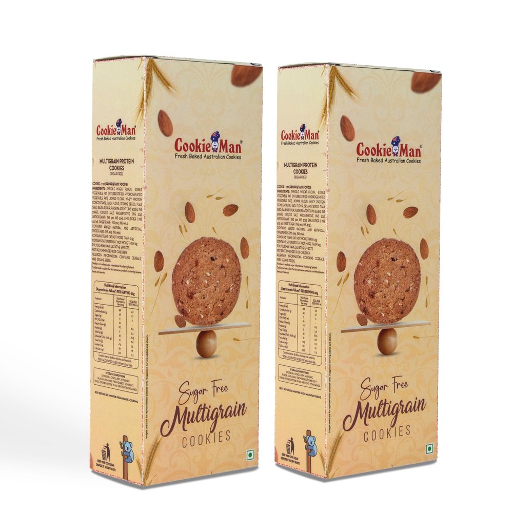CookieMan Sugar Free Multigrain Protein Cookies Pack of 2, 300g | Atta, Whey Protein, Flax Seeds, Sugar-Free Healthy Biscuits, Ideal for Dieting & Fitness