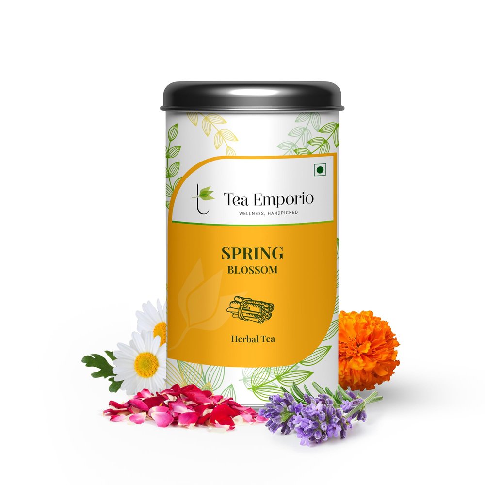 Surajmukhi Tea Spring Blossom Herbal Tea - 50g Tin |A Refreshing Blend for Vibrant Wellness with Marigold, Rose Petals, Lavender & Chamomile | 100% Natural Tea