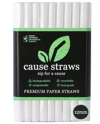 Cause Straws (12mm, 50 Straws) | Biodegradable Boba Straws | White Colour | for Thick Shakes and Bubble Tea (Boba Tea) | Direct from Manufacturer
