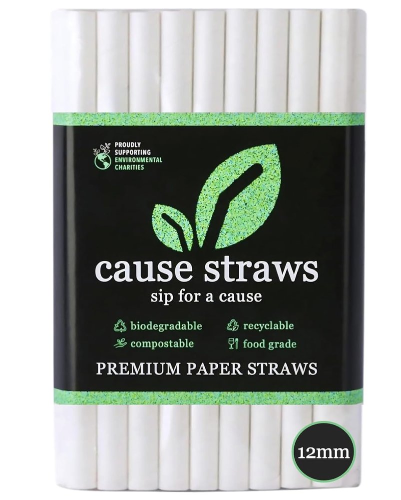 Cause Straws (12mm, 50 Straws) | Biodegradable Boba Straws | White Colour | for Thick Shakes and Bubble Tea (Boba Tea) | Direct from Manufacturer