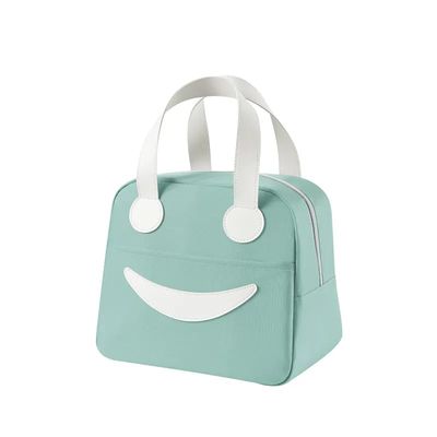 Luxula Thermal Insulated Travel Lunch Storage Bag Leak-Proof Lunch Bag Reusable Tote Bag with Inner Aluminum Foil for School Picnic Office Outdoor (1 Pc) (Smiley Bag Small-Green)